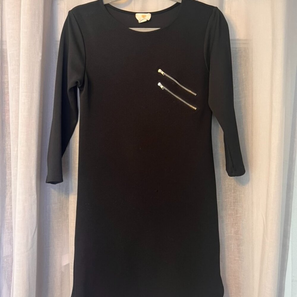 Black 3/4 Sleeve Dress Size S with Silver Zipper Detail